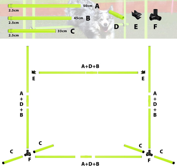 4X Agility Set Hunde Slalomstangen Hund Training Set Höhenverstellbar Kunststoff Hürdenset Hobby Hor