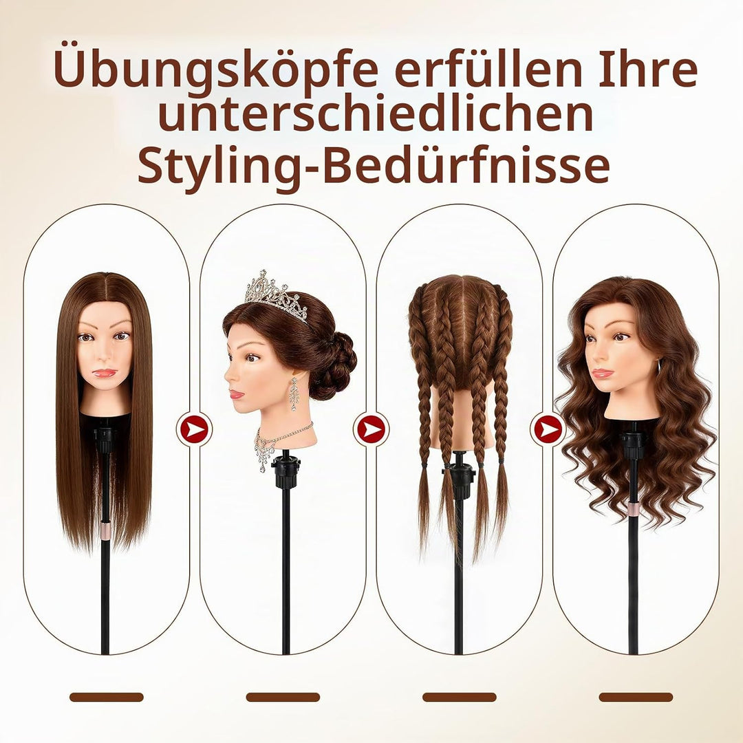 Frisierkopf 100% Echthaar Friseurkopf, TopDirect Übungskopf 22 Zoll 55cm Echthaar Kopf, Frisieren Tr