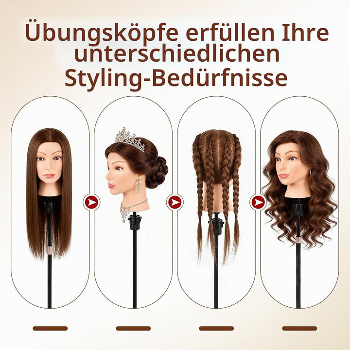 Frisierkopf 100% Echthaar Friseurkopf, TopDirect Übungskopf 22 Zoll 55cm Echthaar Kopf, Frisieren Tr