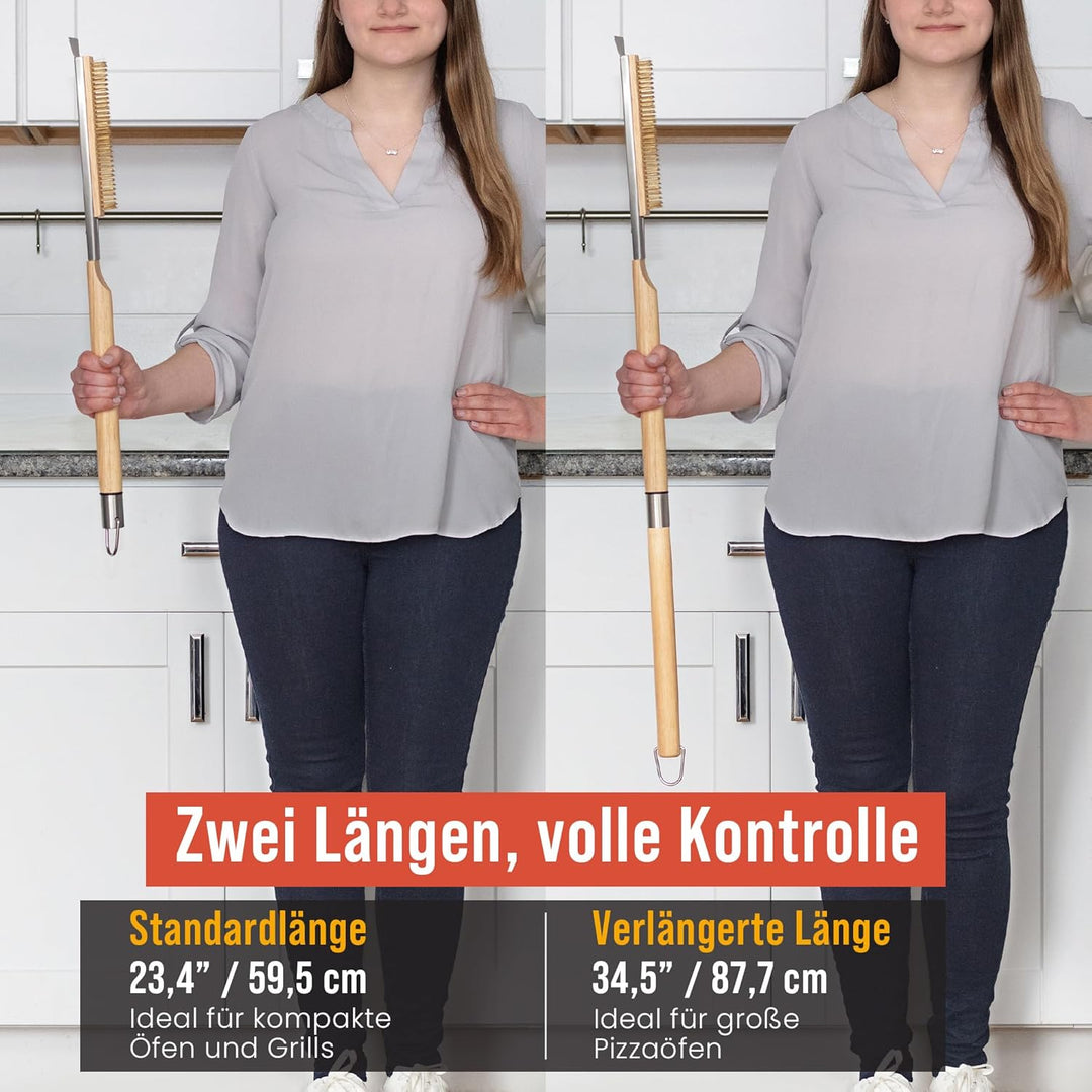 Chef Pomodoro Pizzaofen-Bürste mit Schaber – Verstellbarer Griff (55cm bis 87.7cm), Pizzastein-Bürst