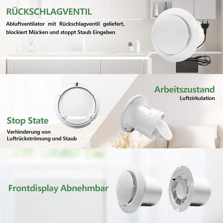 Abluftventilator 100mm 130m³/h, Badlüfter Leiser Starker Luftstrom, für Badezimmer, Toilette, Küche,