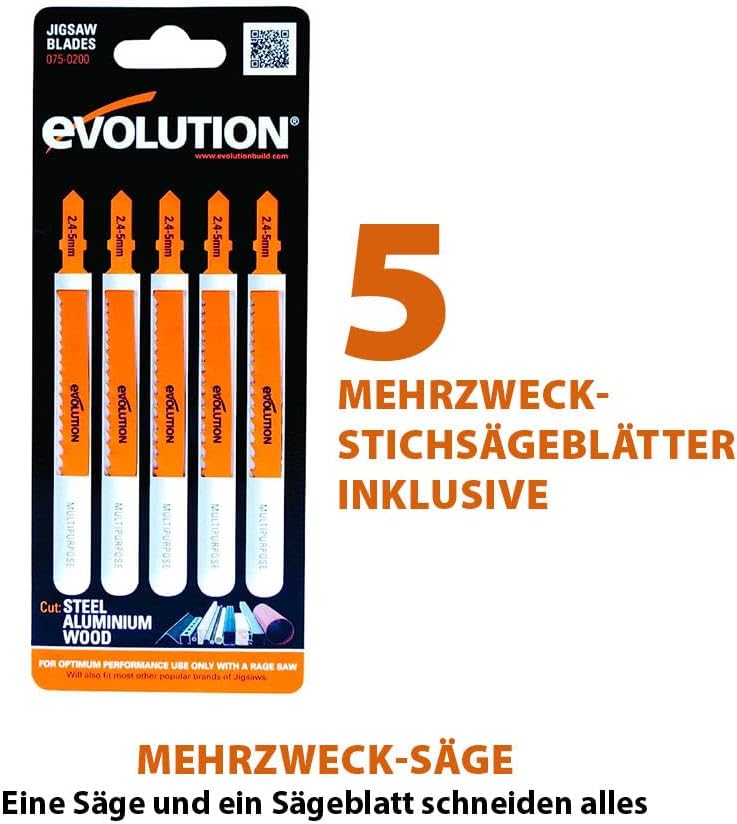 Evolution Power Tools Rage 7-S Universalstichsäge – schneidet Holz, Stahl, Kunststoff und mehr – ink