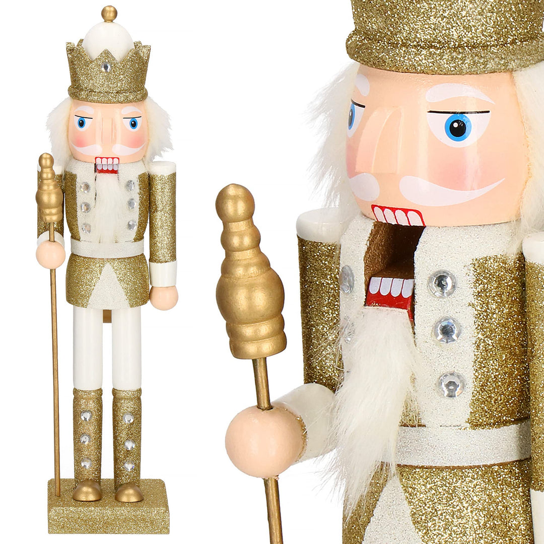 SPRINGOS Nussknacker Figur aus Holz Soldat Höhe: 38 cm mit langem Bart und Glitter Weihnachten Weihn