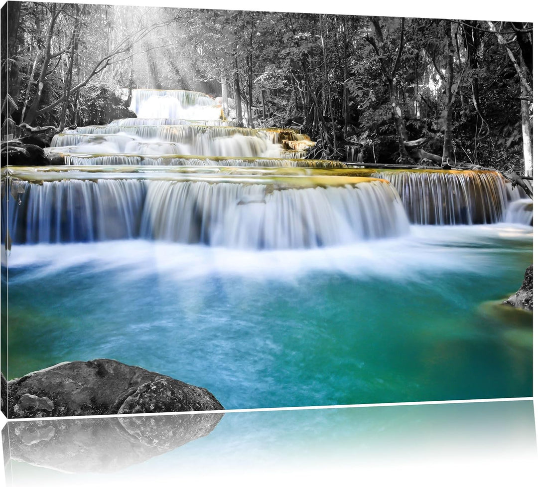 Wilder Bach im Urwald schwarz/weiss Format: 100x70 auf Leinwand, XXL riesige Bilder fertig gerahmt m