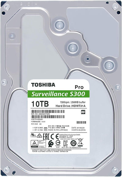 Toshiba 10TB S300 Surveillance HDD - 3.5' SATA Internal Hard Drive Supports up to 64 HD cameras at a
