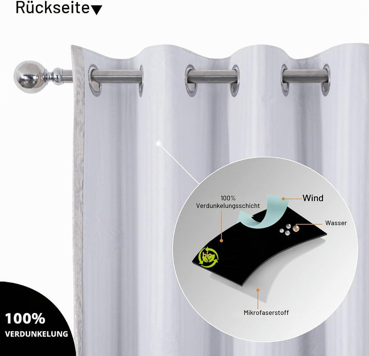 always4u 100% Blickdicht Vorhang Elegante Gardinen mit Sliber Muster Verdunkelung Schallschutz mit Ö