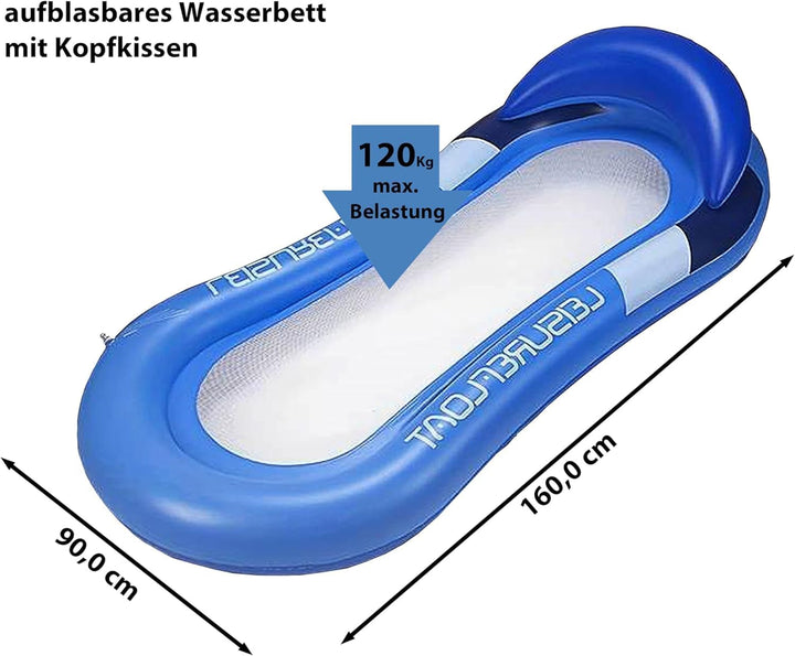 Wasserhängematte 160x84cm - Aufblasbare Luftmatratze Pool Lounge mit Netz | Aufblasbares Schwimmbett