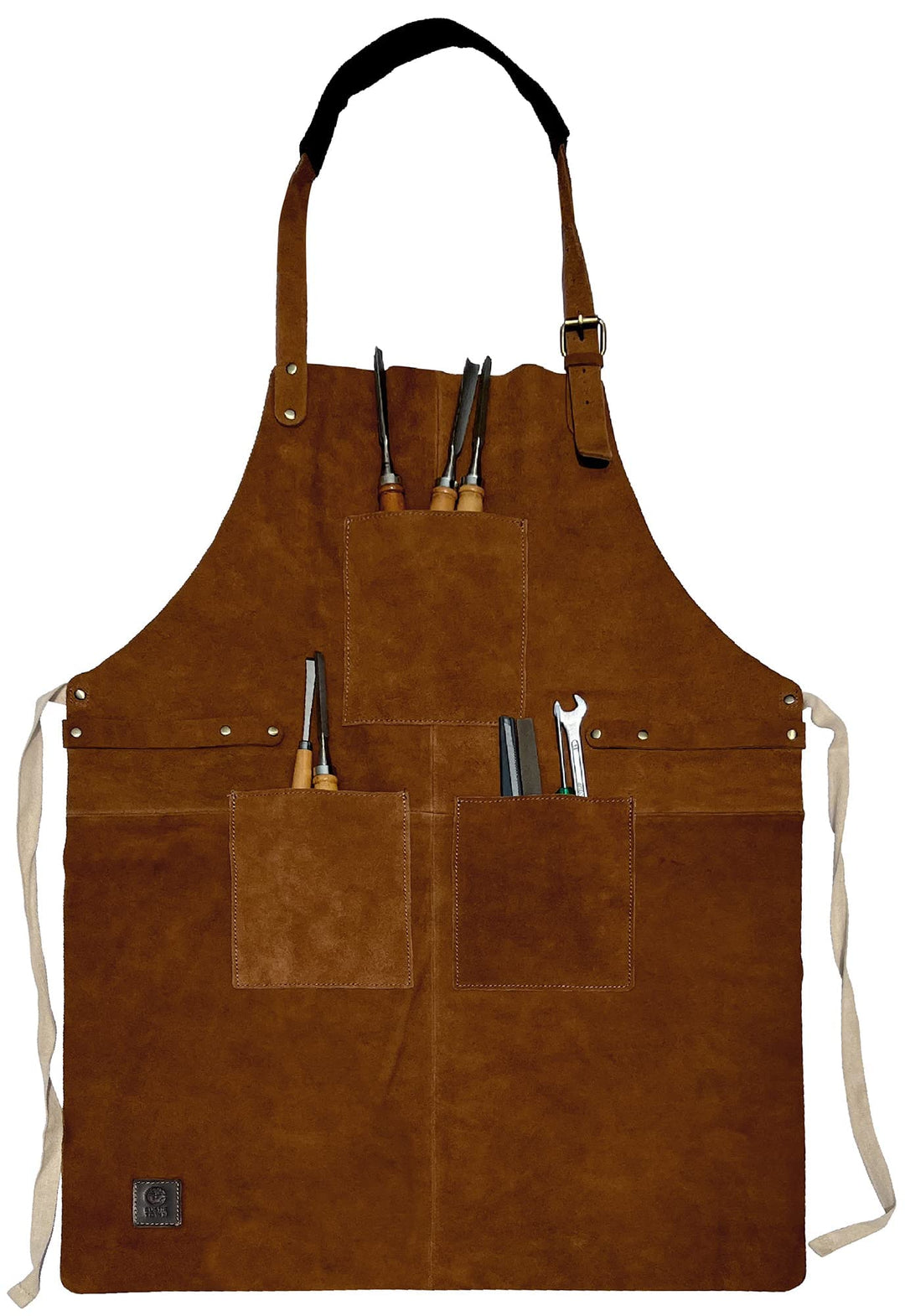 Grill-Arbeitsschürze aus Leder mit Werkzeugtaschen – verstellbare Grill-Kochschürze bis XXL für Männ