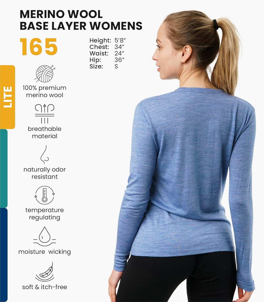 Merino.tech Merino Shirt Damen Langarm - Premium 100% Merino Unterwäsche Damen Leichte, Mittel, Schw