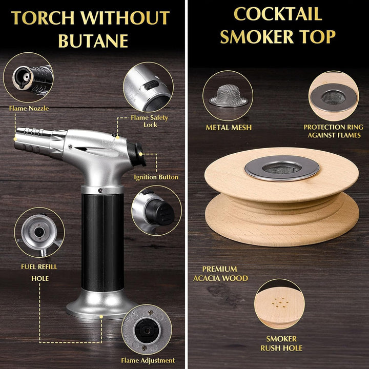 CWLAKON Cocktail Smoker Kit, Whiskey Räucher Set mit Taschenlampe, Whiskey Bourbon Old Fashioned Dri