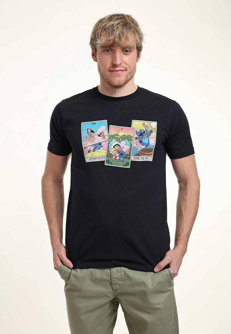 Disney Unisex Lilo & Stitch Lilo Stitch Tarot Organic Short Sleeve T-shirt S Navy Blue, S Navy Blue