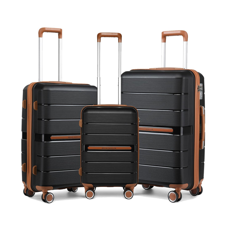 British Traveller Reisekofferset 100% PP Koffer Trolleys Set TSA-Schloss Schwarz XL Schwarz SET, Sch