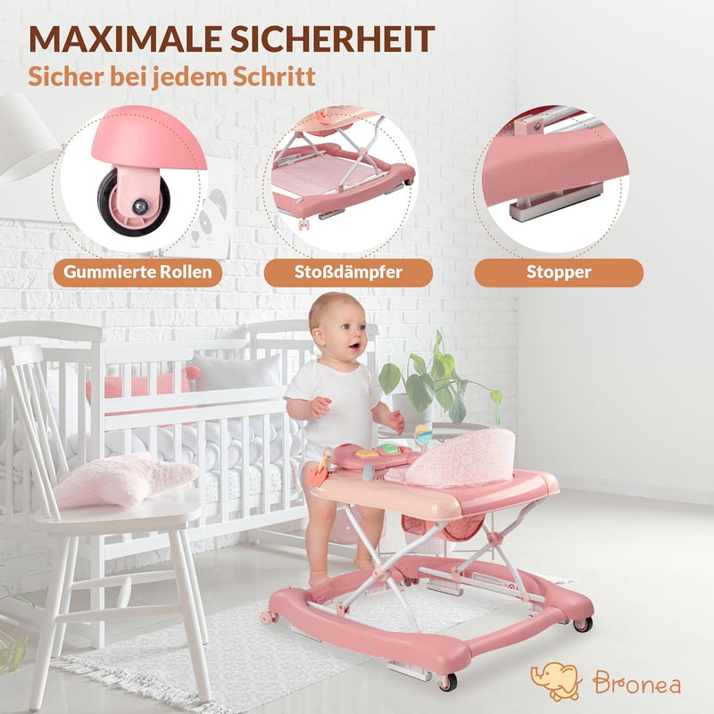 BRONEA® 5-in-1 Babywalker Gehfrei | Lauflernhilfe mit Schaukelfunktion, Musik & Licht | Laufhilfe fü