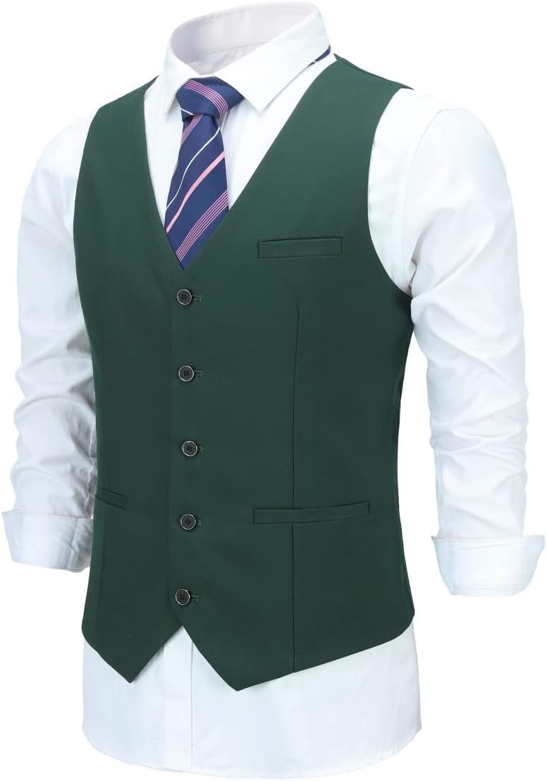Allthemen Herren Weste V Ausschnitt Einreiher Gilet Slim Fit Business Anzugweste Western S Grün, S G