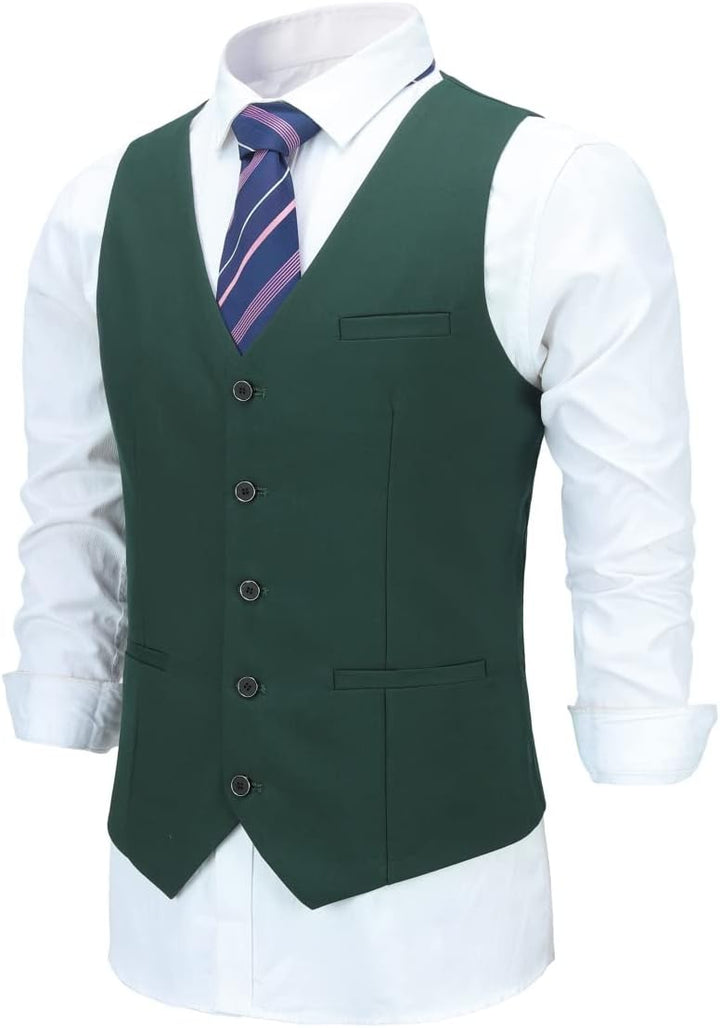 Allthemen Herren Weste V Ausschnitt Einreiher Gilet Slim Fit Business Anzugweste Western S Grün, S G