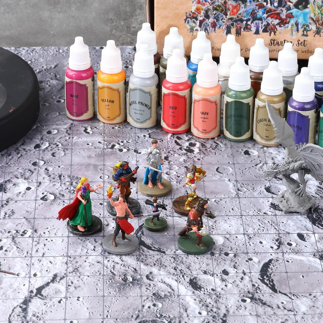 Acryl Miniature Starter Farben Set-22 Paint inkl Metallic Gold & Silber Primer&Shades 7 DND Adventur