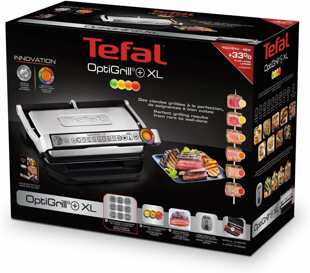 Tefal OptiGrill XL GC722D Kontaktgrill | XL-Grillfläche | Zusätzlichen Temperaturstufen | Automatisc