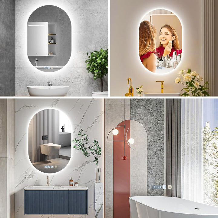 Oval LED Badezimmerspiegel,Spiegel mit Beleuchtung Bad 50x75cm, Badspiegel mit Beleuchtung mit Touch