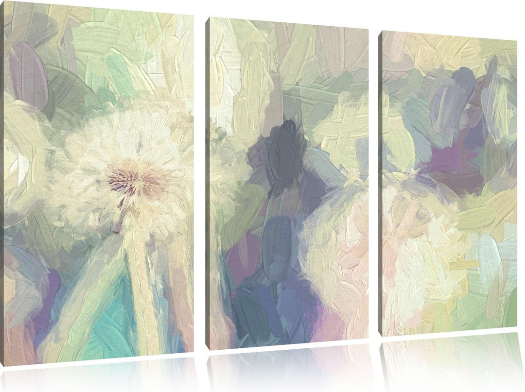 Pixxprint Romantische Pusteblumen Pinsel Effekt 3-Teiler Leinwandbild 120x80 Bild auf Leinwand