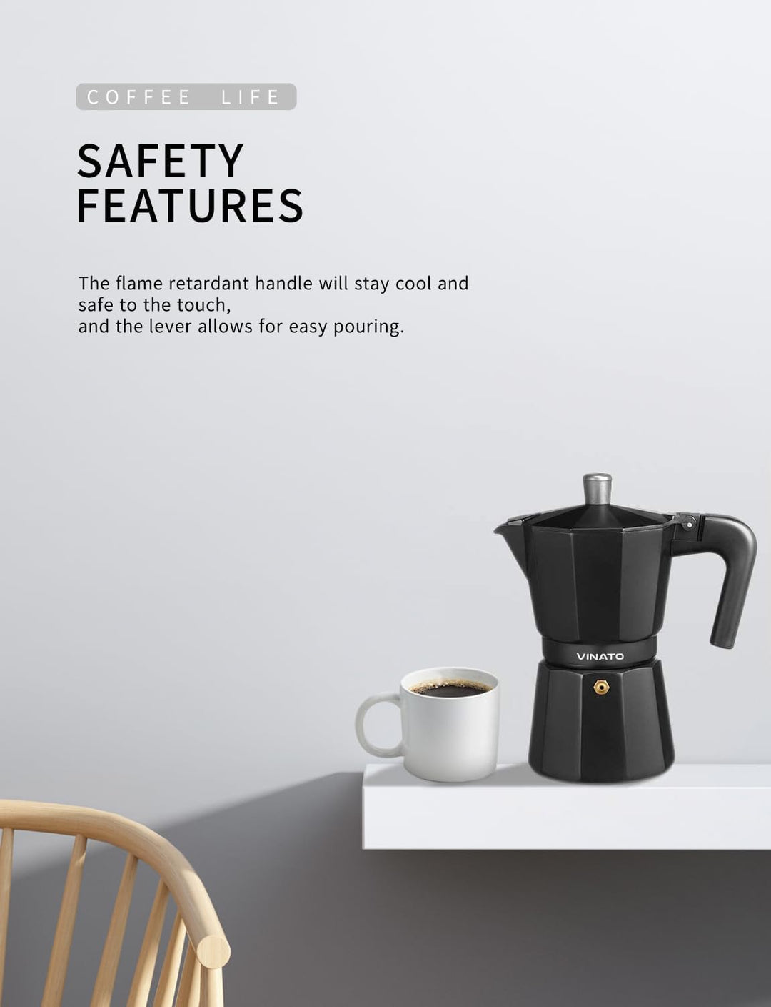 VINATO Espressokocher, Aluminium Espressokocher für die Herdplatte, Italienische Kaffeekocher, Kaffe
