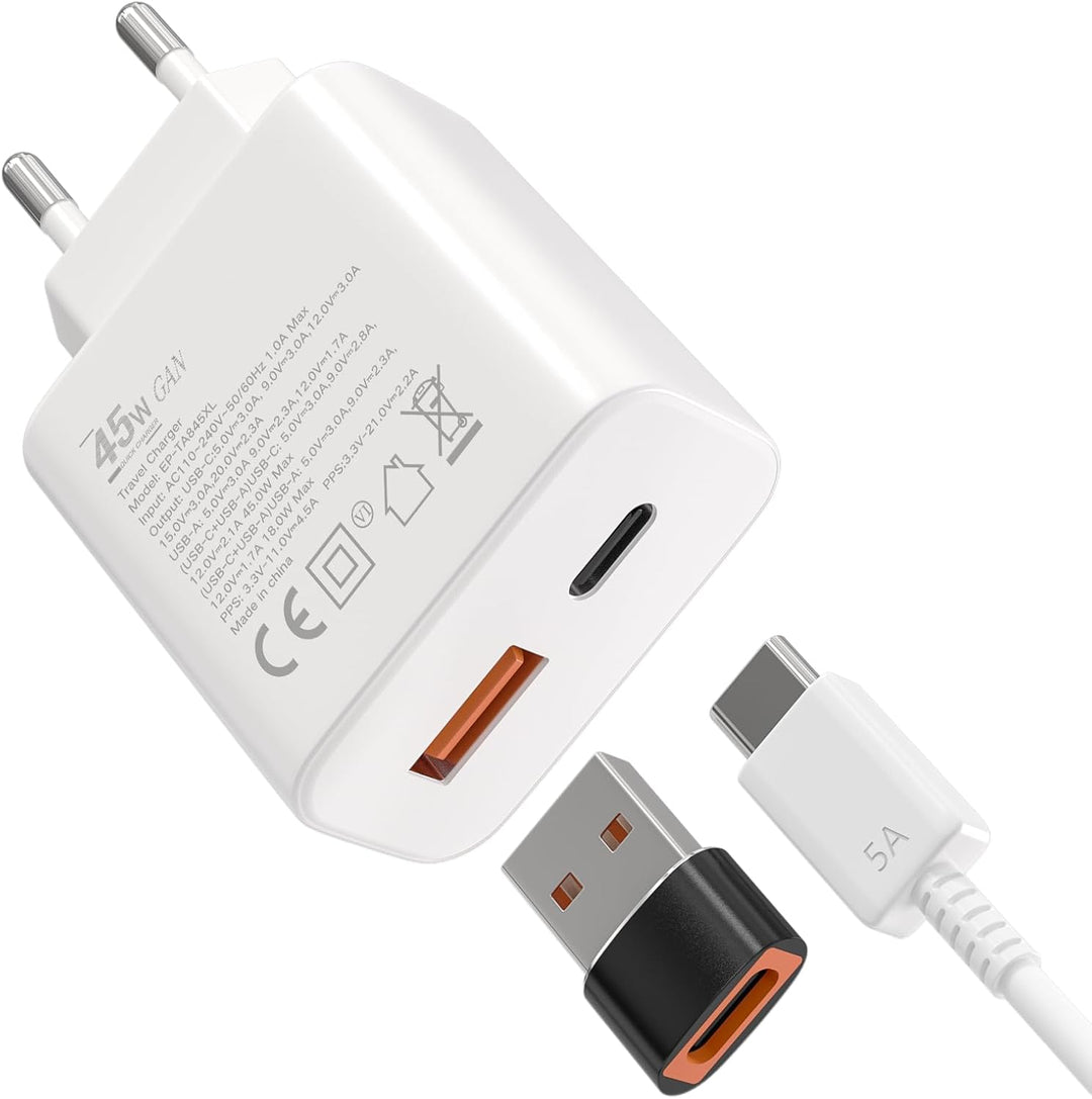 Schnellladegerät Ladeadapter netzteil 45W USB Typ-C 18W USB Typ-A Ladegerät （Weiss 2 Stück） für:iPad