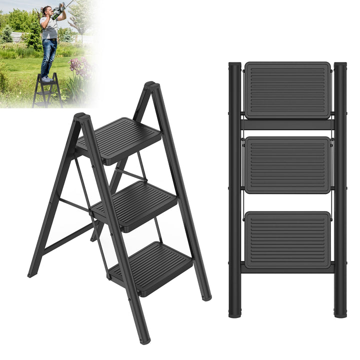 XMTECH Trittleiter 3 Stufen Klappbar, Leiter Klapp-Step-Hocker mit breitem Anti-Rutsch-Pedal, Tragba