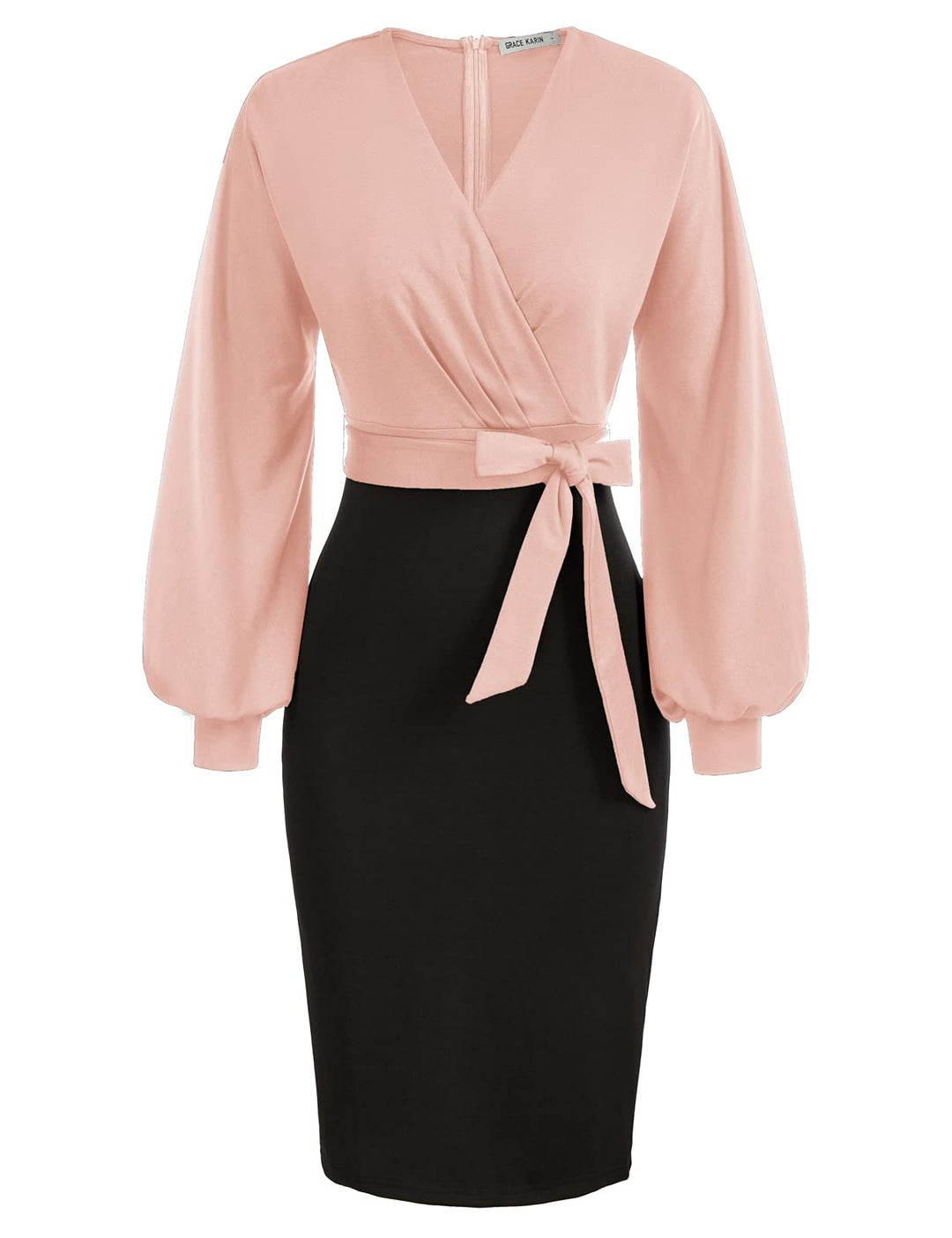 GRACE KARIN Damen Arbeit Bodycon Bleistiftkleid Langarm Hochzeit Gast Büro Kleider V-Ausschnitt Part