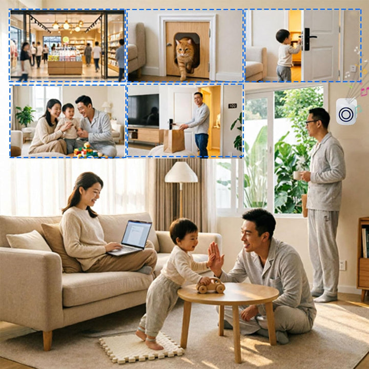 Bewegungsmelder Durchgangsmelder Alarm Katzenklingel Funkalarmanlage Set mit Plug-in-Empfänger und P