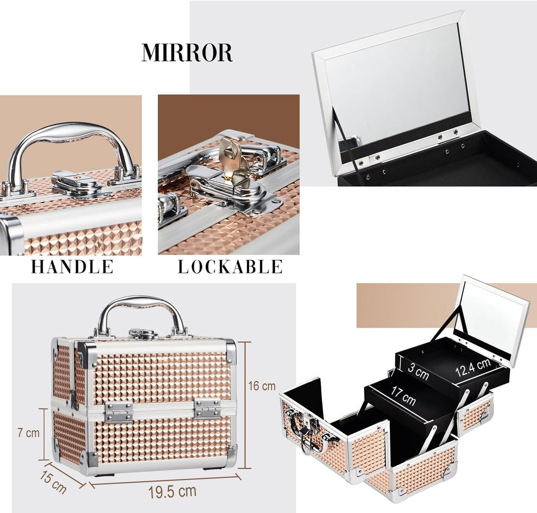 Joligrace Kosmetikkoffer Schminkkoffer, Kosmetik Make up Organizer Koffer Mit Schlüssel und Spiegel