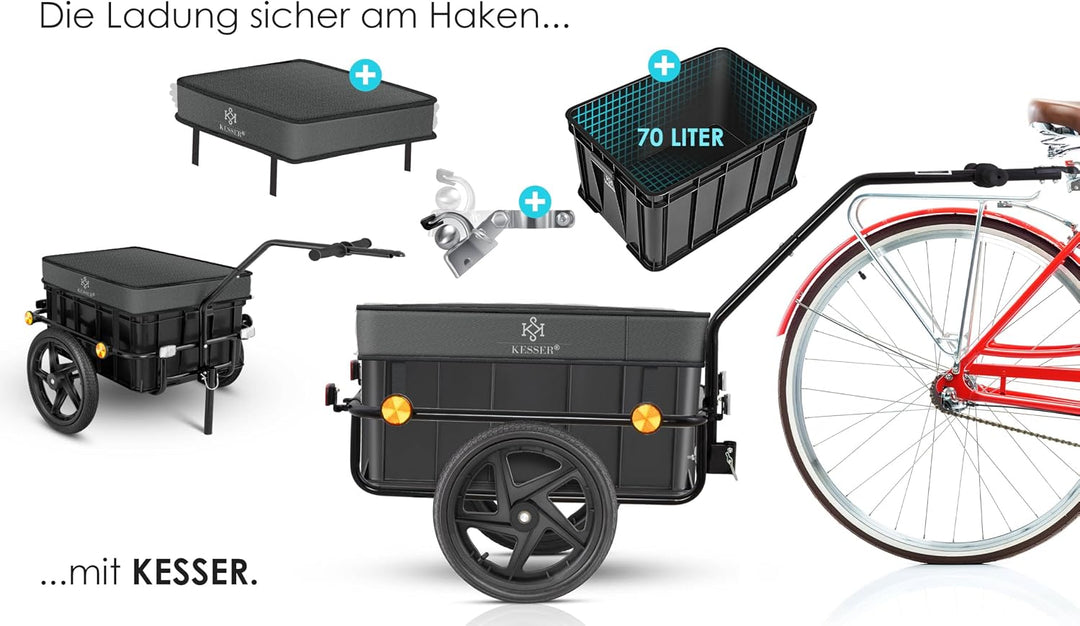 KESSER® Fahrradanhänger, Lastenanhänger, Handwagen mit Kupplung, Hochdeichsel, für Fahrrad Transport