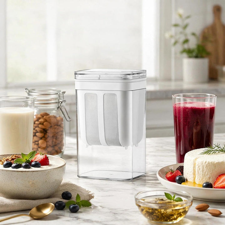 Joghurt Sieb mit Deckel, 1100 ml Feine Filtersiebe für Joghurt, Joghurt Presse mit 80-Mesh Edelstahl