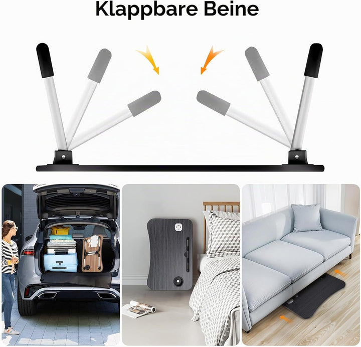 Warmiehomy Laptoptisch fürs Bett, Tragbarer Tablettisch mit klappbaren Beinen & Getränkehalter, Falt