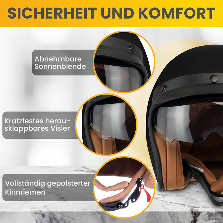 Jethelm mit Visier by BS Way: Hochwertiger Motorradhelm, ECE-Zertifiziert für Herren und Damen -  Id