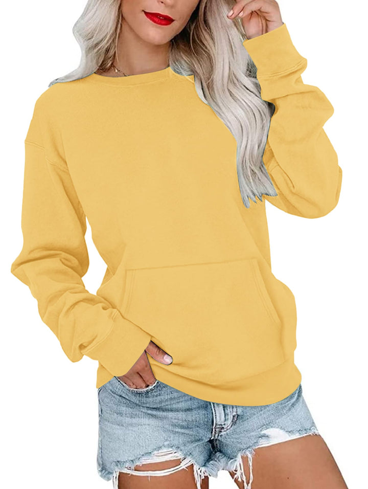 WNEEDU Damen Langarmshirts Lässige Sweatshirts mit Taschen Gelb S, Gelb S