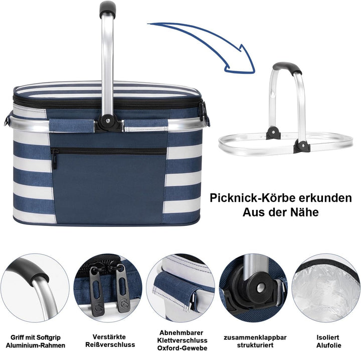ALLCAMP Faltbar Isoliert Kühltasche - Einkaufskorb Thermo Mit Deckel, Abnehmbarer Picknickkorb 2 Per