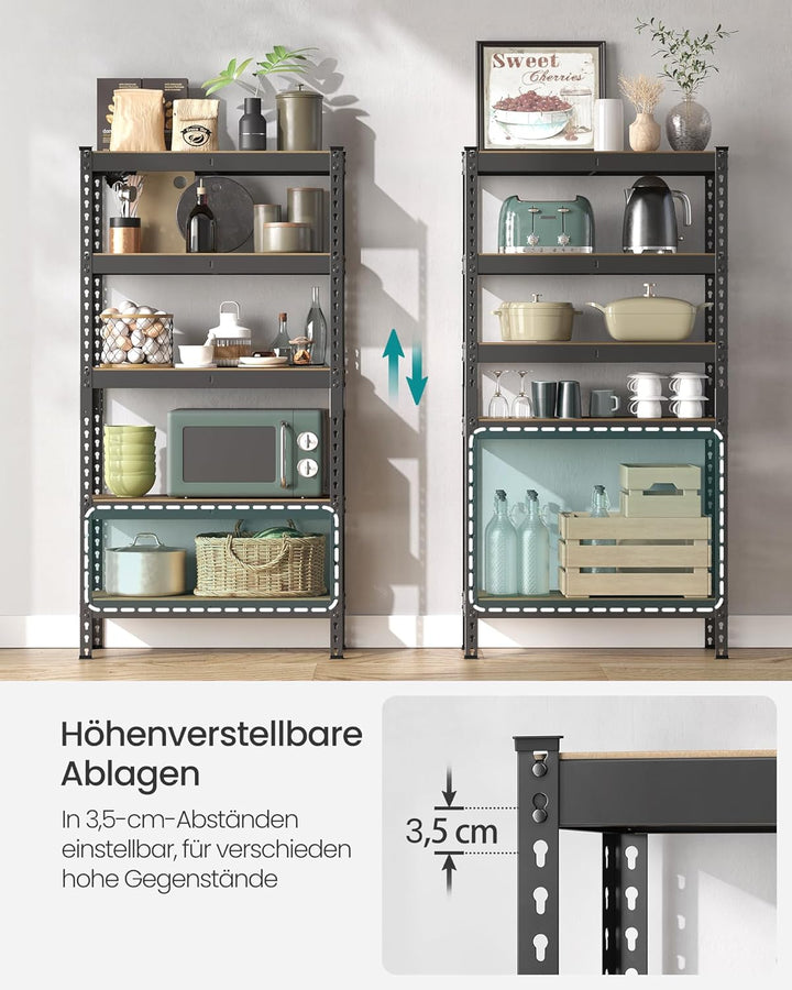 SONGMICS Schnelle Montage, Schwerlastregal, Standregal, Lagerregal, Küchenregal, Regal, 5 Ablagen, 3