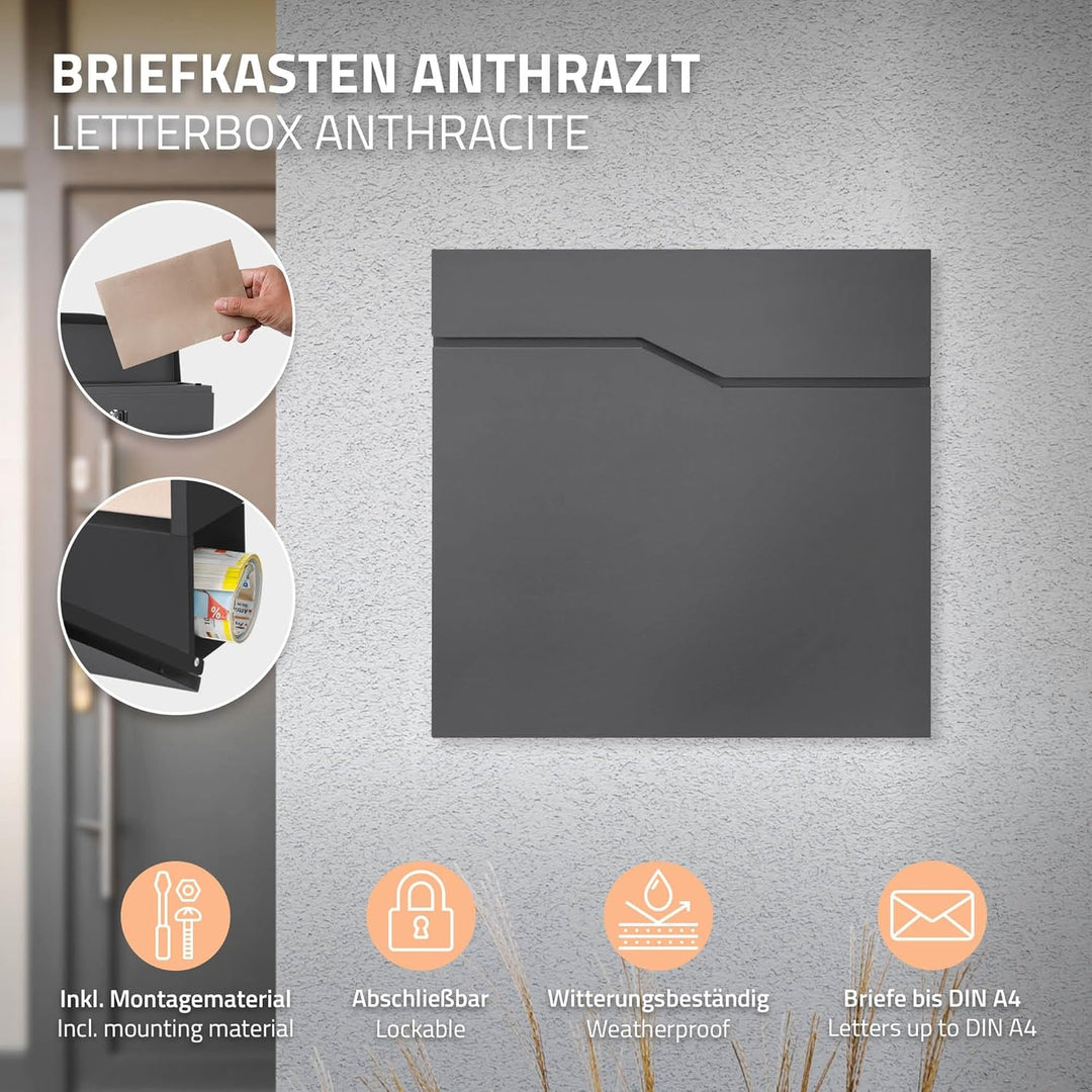 ECD Germany Standbriefkasten mit Zeitungsfach, Design Briefkasten mit Pfosten, Briefkastenanlage, Br