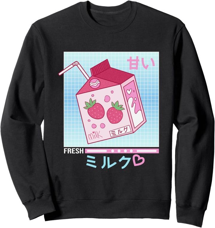 Strawberry Milk Kawaii Japanische Erdbeer-Milch Kanji Retro Sweatshirt