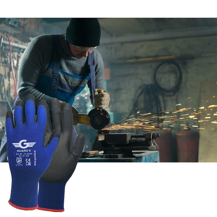 GUARD 5 - Arbeitshandschuhe - 24 Paar/Gr.7 - Damen & Herren Gartenhandschuhe - blaue Nylon-Handschuh