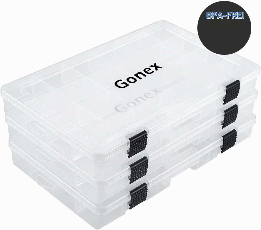 Gonex Köderboxen Angeln, Tackle Boxes 3/4 Stück, Transparente Kunststoff Angelbox mit Verstellbaren