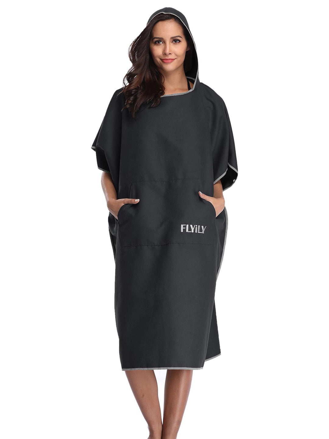 FLYILY Microfaser Surf Poncho Handtuch mit Kapuze Bademantel zum Schwimmen und Strand wechseln Einhe
