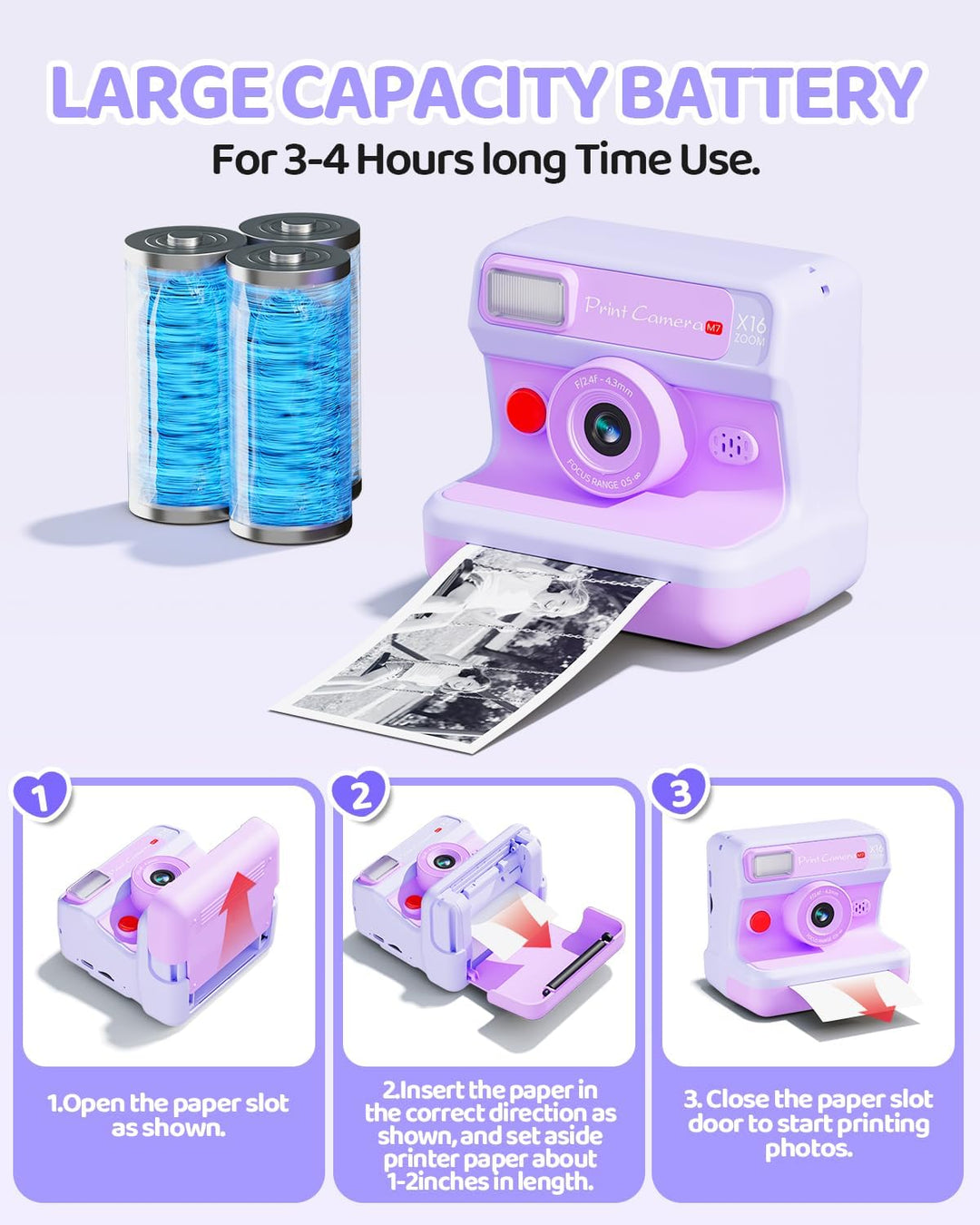 Kinderkamera Sofortbildkamera, 1080P HD Sofortbildkamera Kinder mit 32 GB Karte und 3 Papierrollen,