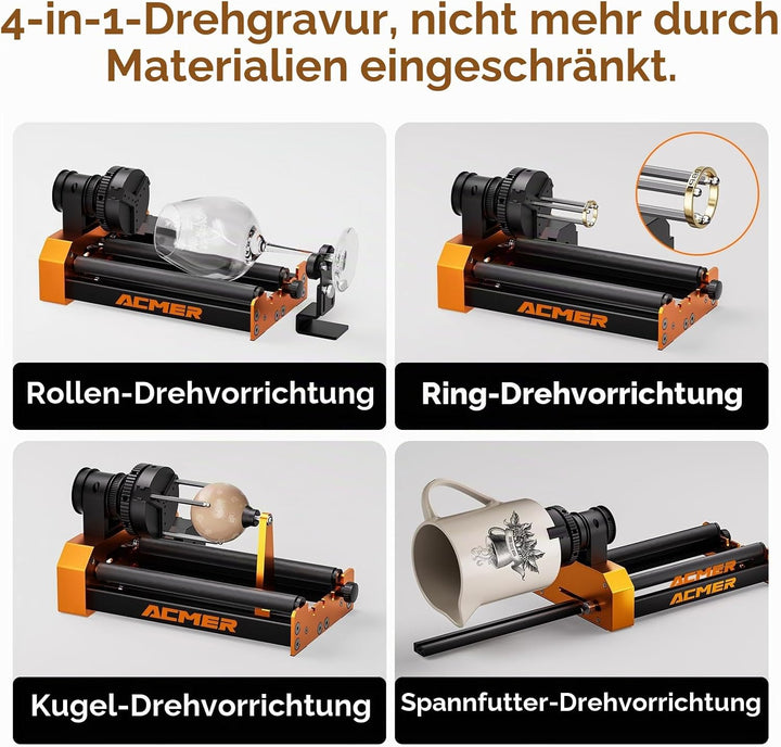 ACMER M4 Laser Rotary Roller Laser-Drehrolle, Lasergravierer Y-Achsen-Drehrolle 360° mit 3-150 mm Gr