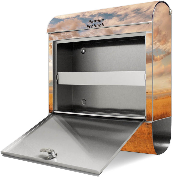 banjado® Briefkasten Edelstahl personalisiert mit Motiv Elefanten 38x43x12cm &amp; 2 Schlüssel - rostfre