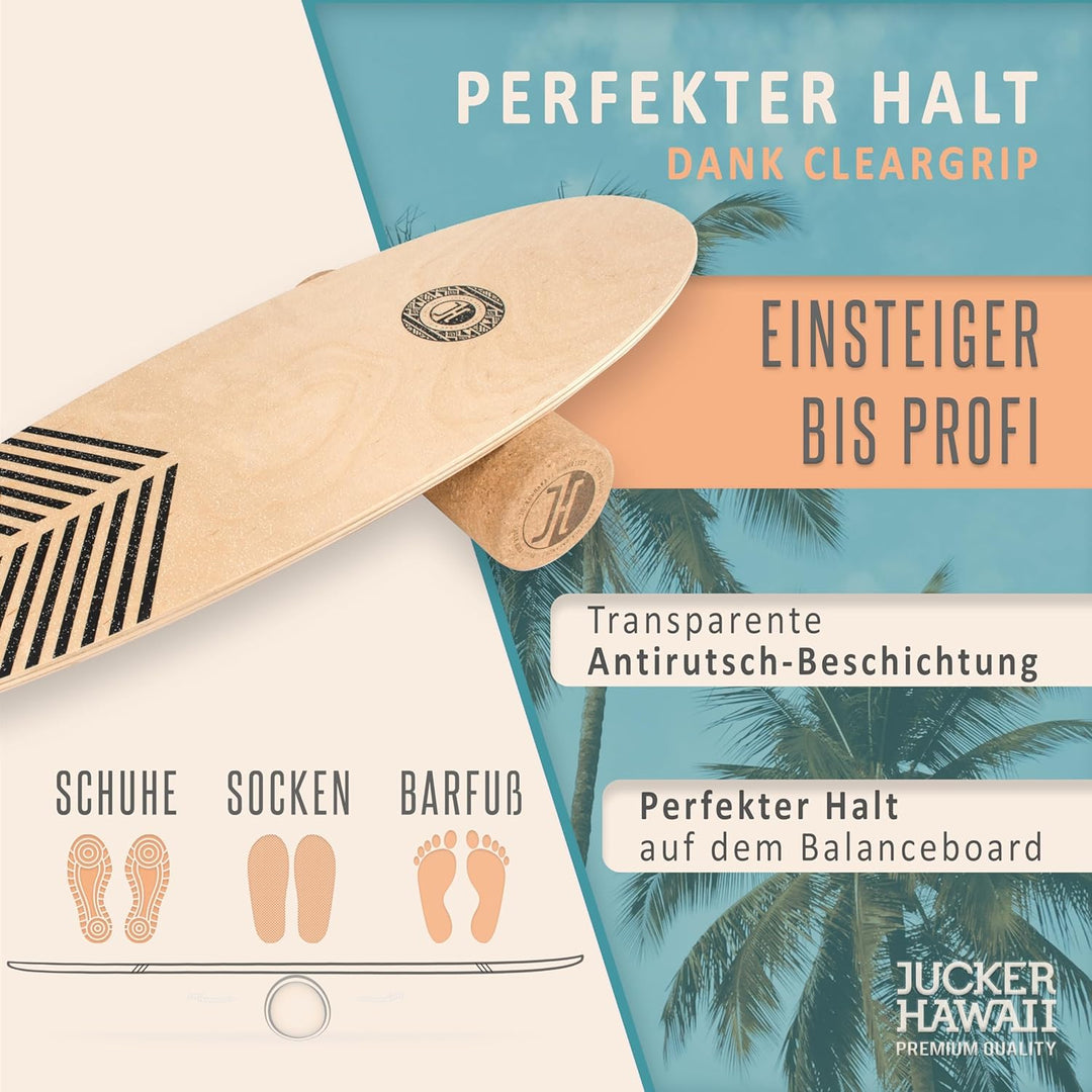 JUCKER HAWAII Balance Boards - Trick & Surf Balanceboard (100% Echtholz) mit extra rutschfester Ober