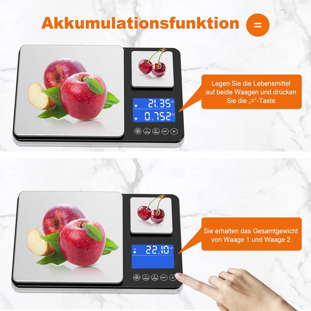 BRICH Digitale Küchenwaage mit Dualer Plattform – 500g/0,01g &amp; 15kg/1g Präzision, Summierungsfunktio