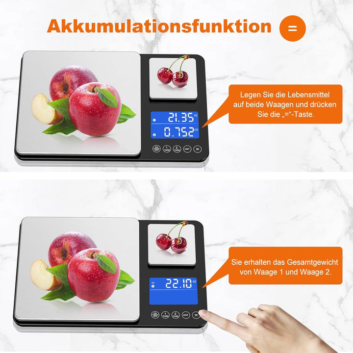 BRICH Digitale Küchenwaage mit Dualer Plattform – 500g/0,01g &amp; 15kg/1g Präzision, Summierungsfunktio