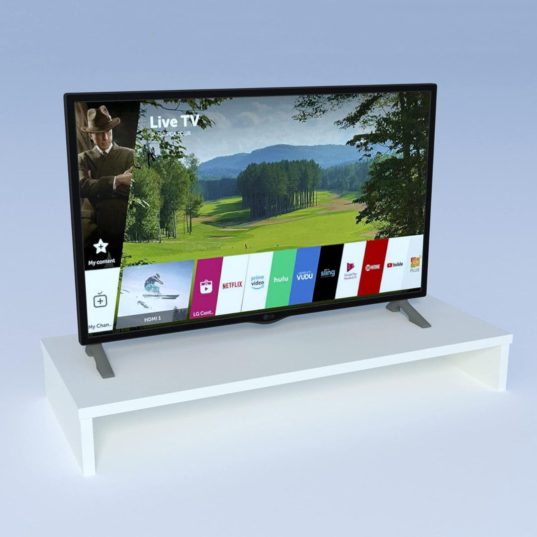 Henor TV-Ständer aus FSC® Holz, TV-Bildschirmerhöhung, 85 x 35 x 12 cm, Tragkraft 50 kg, Weiss 85x35
