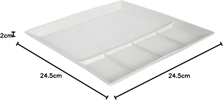 Raclette und Fondue Teller eckig 6er Set - weiss - Grillteller mit 5 Kammern - Menü Tapas Grill Part