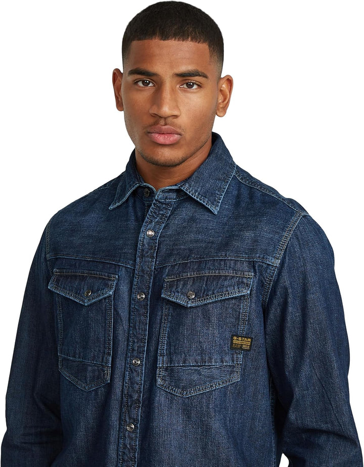 G-STAR RAW Herren Slim Denim Hemd, Blau (worn in deep sea D23616-D252-G133), S